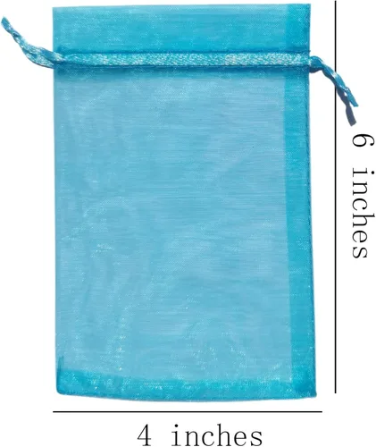 Miniatura 2 de Bolsas de regalo de organza de 4 x 6 pulgadas con cordón para joyas, dulces, paquetes de 50 bolsas de té de tela transparente azul aguamarina