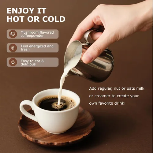 Miniatura 8 de 6.35 oz, polvo orgánico de hongos matcha, matcha japonés y 12 ingredientes naturales, café instantáneo, polvo con leche, alternativa al café