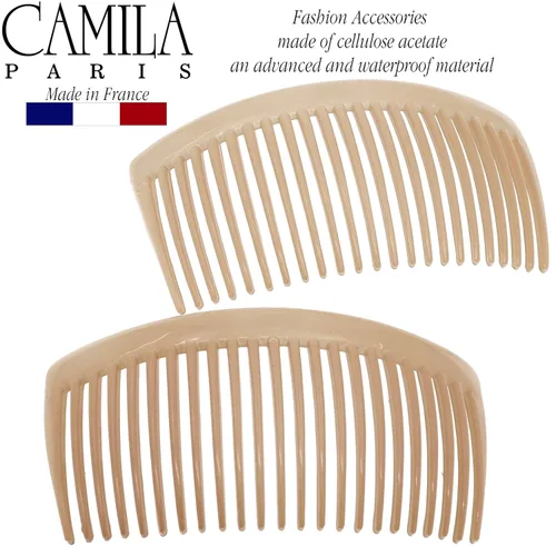 Miniatura 2 de Camila Paris CP3022 - Peines laterales franceses grandes, curvados, beige con torsión francesa para el cabello, decorativas, pinzas de sujeción