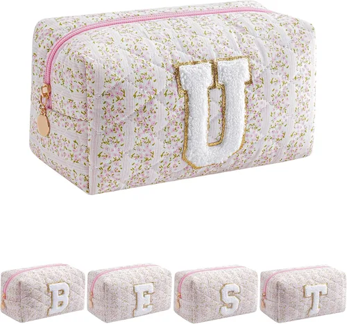 Miniatura 36 de Bolsa de maquillaje alfabética JOVAKIT, bolsa de cosméticos para mujeres, regalos de Navidad para niñas de 6 a 18 años, neceser de viaje con flores