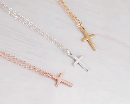 Miniatura 17 de Collar de cruz de oro para mujer, collares con colgante de cruz minimalista, longitud de 16 a 18 pulgadas, joyería cristiana hecha a mano, regalo