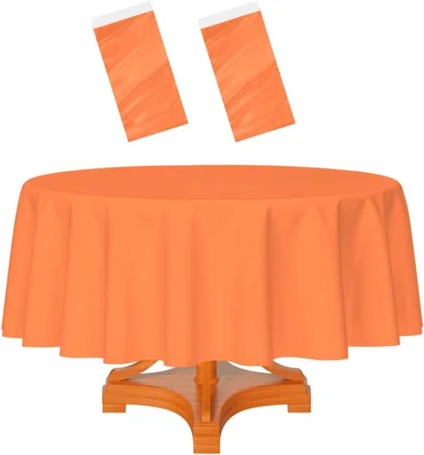 Miniatura 58 de HEIPINIUYE - Paquete de 2 manteles redondos de 84 pulgadas de plástico beige, manteles de mesa impermeables desechables para redondas, ideales