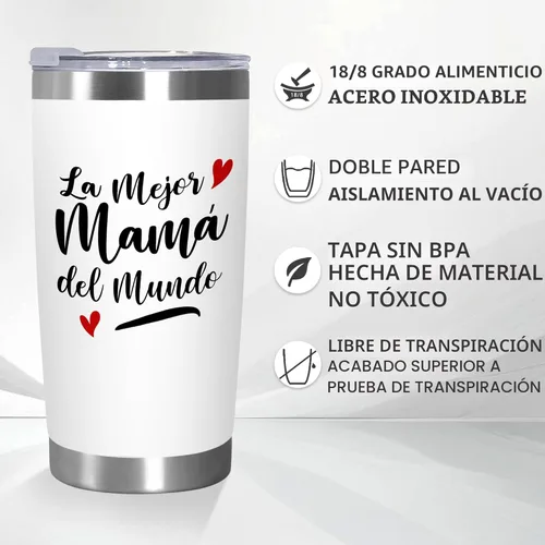 Miniatura 3 de TEEZWONDER Regalos de Navidad y cumpleaños para mamá de hija e hijo - Taza de acero inoxidable de 20 oz con tapa - Regalo de cumpleaños para mamá