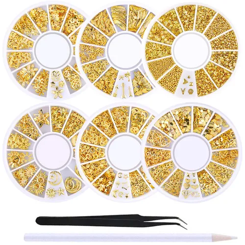 Miniatura 11 de WOKOTO 600 dijes de uñas de pirámide punk dorados, remaches de pirámide de oro 3D para uñas, tachuelas de metal punk, dijes de uñas góticas