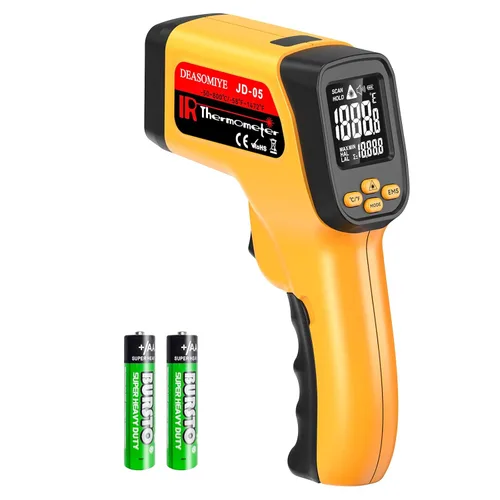 Pistola termómetro infrarroja sin contacto, alta precisión -58°F a 1472°F, emisividad ajustable, termómetro IR con pantalla LCD retroiluminada,