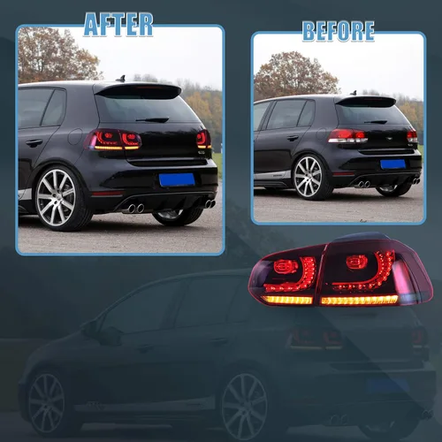 Miniatura 4 de VLAND Luces traseras para Golf 6ª generación 2010-2014, con señal de giro secuencial, rojo ahumado Rojo y ahumado