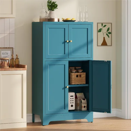 Miniatura 13 de Gabinete de Almacenamiento de Metal para Baño, Gabinete Aparador Negro con Puertas de Vidrio y Estantes Ajustables, Pequeños Gabinetes de Metal