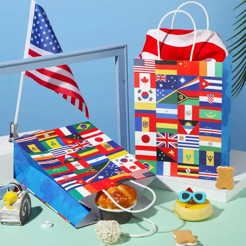 Miniatura 7 de Pajean Paquete de 16 bolsas de bandera internacional, bolsas de regalo de bandera del mundo para apertura de eventos deportivos, celebraciones