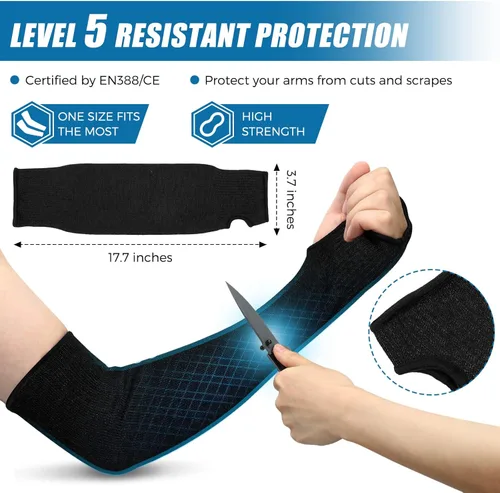 Miniatura 2 de Geyoga 2 pares de mangas de protección de brazo de nivel 5, resistentes a los cortes, protectores de antebrazo para piel fina y moretones para Negro