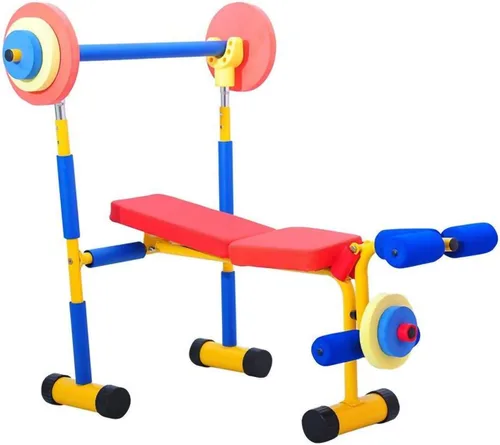 Equipo de entrenamiento de juego para niños, banco de juguetes y prensa de piernas, juego de mancuernas ajustables para diversión y
