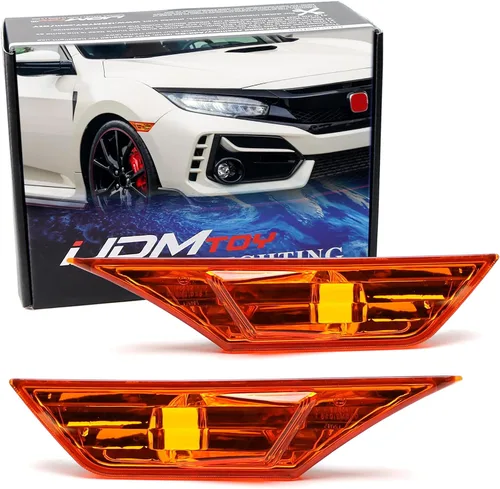 iJDMTOY JDM - Carcasas de lámpara de marcador lateral frontal con lente amarillo ámbar en relieve 3D compatibles con Honda 2016-21 Civic Sedan Coupe