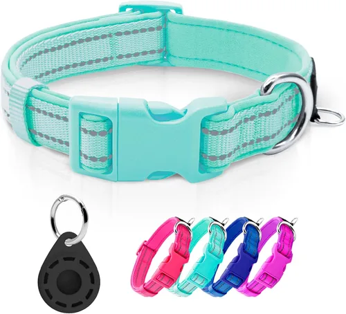 Miniatura 30 de azuza Collar reflectante para perro, de neopreno suave acolchado con anillo para etiqueta de identificación, ajustable para perros pequeños, azul