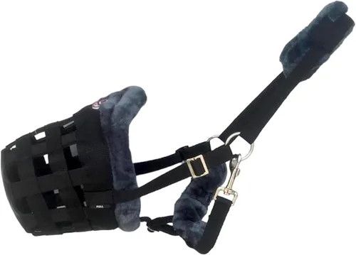 Miniatura 2 de Horse Grazing Muzzle Halter, Mink Fleece Padded, Multiple Sizes, Breathable (Black, Cob)