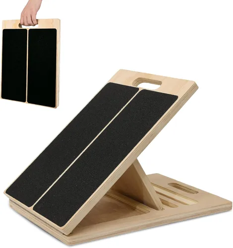 Tabla inclinada ajustable para estiramiento de pantorrillas, tabla inclinada de madera portátil para ejercicios de equilibrio, cinco ángulos
