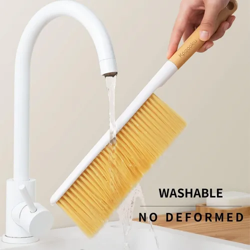 Miniatura 2 de Cepillos de limpieza de escobas de mano, cepillo suave para plumero de muebles con mango de madera largo, herramienta de polvo para el hogar