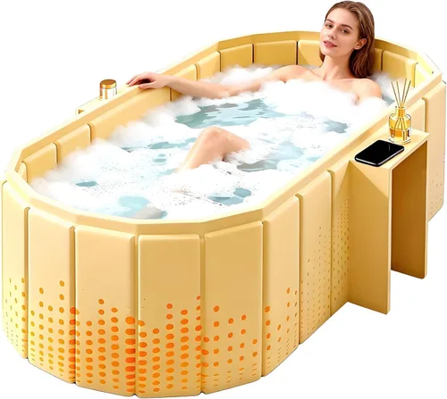 Miniatura 10 de Bañera Portátil para Adultos de 59" Grande Bañera Plegable de Inmersión en Frío Bañera de Hielo Plegable Sin Instalación para Cabina de Ducha, Baño