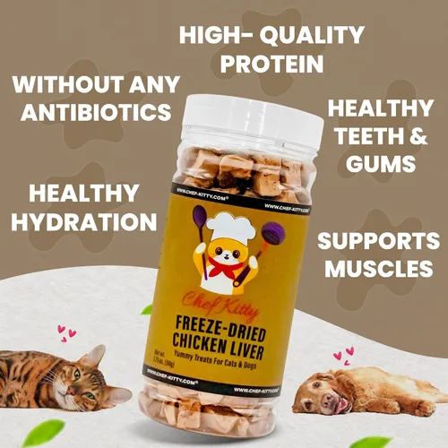 Miniatura 4 de Golosinas de hígado de pollo liofilizadas para gatos y perros, 100% grado humano, un solo ingrediente, alto en proteínas, aperitivo saludable, sin