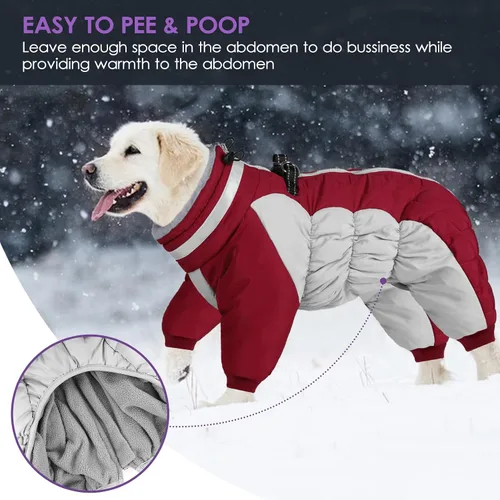 Miniatura 6 de Abrigo de cuerpo completo para perros – Chaqueta cálida de vellón para perros pequeños, abrigos de invierno de cuello alto con arnés, traje de nieve