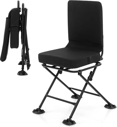 Tangkula Silla de caza, silla ciega giratoria de 360 grados con cojín acolchado, almohadillas ajustables, sillas de caza plegables portátiles de