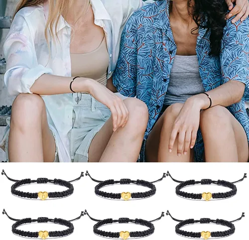 Miniatura 5 de Pulsera personalizada con 26 iniciales de cobre pulsera tejida con letras de corazón de cobre pulsera tejida con dije de corazón delicado