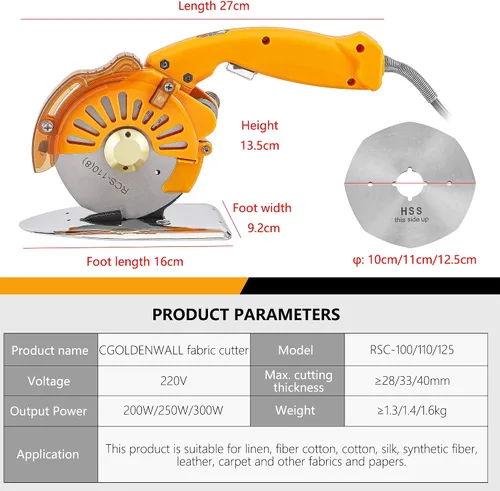 Miniatura 2 de CGOLDENWALL Cortador eléctrico de tela de accionamiento directo servo cuchillo de alfombra de 3 velocidades ajustables con luz LED para tela, cuero