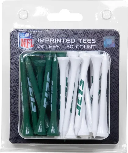 Team Golf NFL New York Jets - Paquete de 50 camisetas de golf de 2-3/4 pulgadas, paquete de 50, tamaño reglamentario, colores de varios equipos