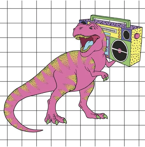 Miniatura 2 de Póster de dinosaurio retro laminado con texto en inglés «Totally Rad T Rex Boombox» para habitación de niños, decoración de dinosaurios para pared