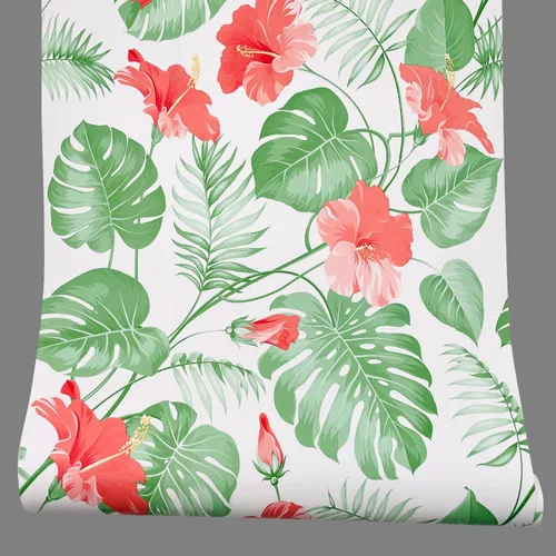 Miniatura 9 de Revestimiento de estante Red Canna autoadhesivo para aparador, cajón de papel, flores de renovación de muebles, 118 x 17.7 pulgadas