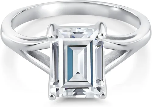 Miniatura 8 de Gem Stone King Anillo de compromiso solitario con diseño clásico de vástago dividido para mujer, plata de ley 925, piedra natal de piedra preciosa