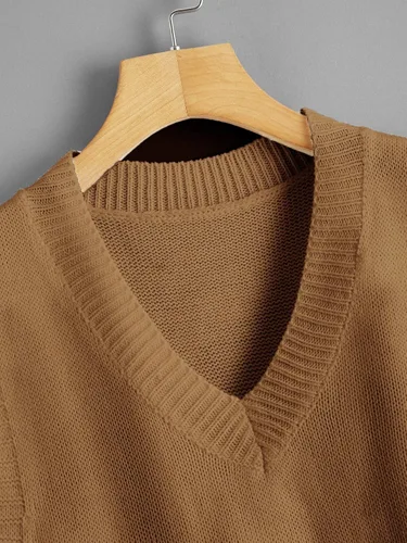 Miniatura 4 de Romwe Suéter de punto para mujer, chaleco corto Y2K, suéter sin mangas, cuello en V, uniforme jk, suéter de punto