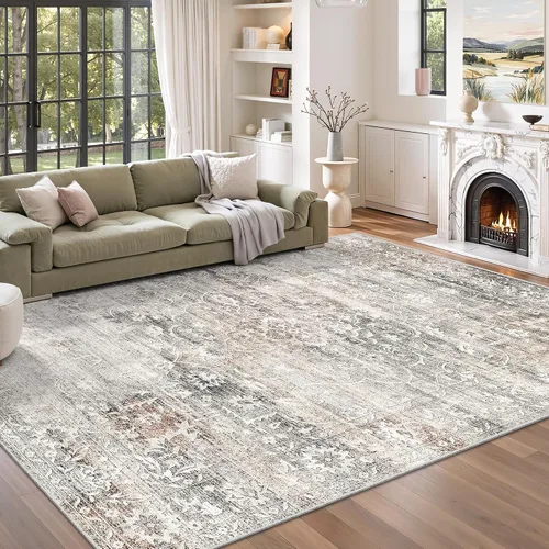 Miniatura 30 de Soalmost Alfombras de área de 5 x 7 pies para sala de estar, alfombras lavables florales beige para comedor, dormitorio, oficina en casa, alfombra