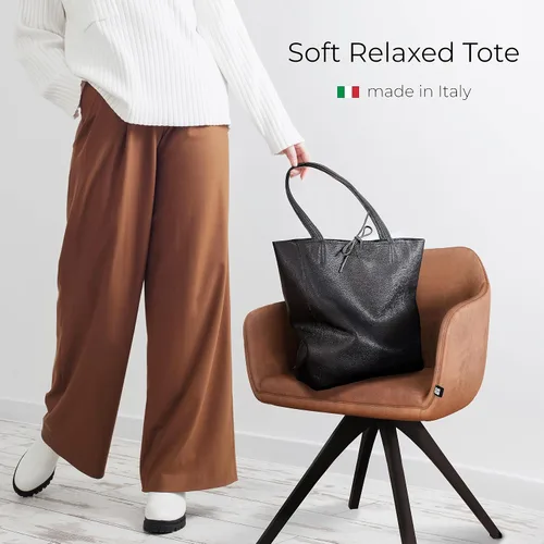 Miniatura 4 de Bolso de mano italiano de piel auténtica para mujer, con cremallera, grande, alto, suave, sin forro, para compras, trabajo, viajes