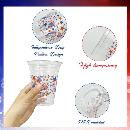 Miniatura 3 de CIEOVO 50 unidades de vasos de fiesta del 4 de julio, vasos de fiesta desechables de plástico transparente patrióticos de 12 onzas, rojo, blanco
