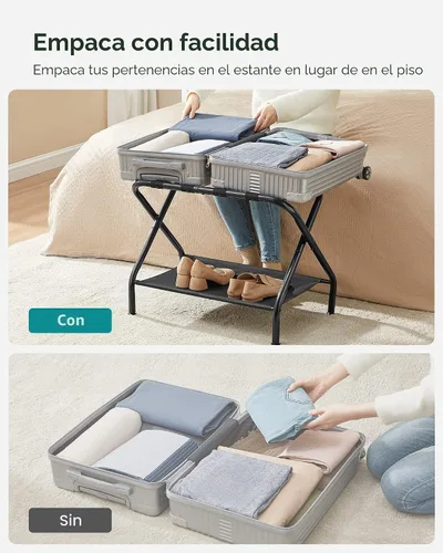 Miniatura 3 de SONGMICS Portaequipajes para habitación de invitados, juego de 2 soportes para maleta, marco de acero plegable, para hotel, dormitorio, soporta Negro