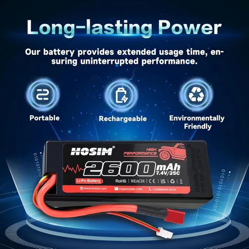 Miniatura 2 de Hosim 2 unidades 2S 7.4V 2600mAh Lipo batería 25C con 1 cargador USB y 1 correa de batería RC Car Truck RC Vehículos Barco Batería para X08 X07 X07W