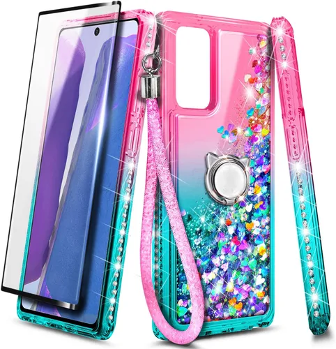 Miniatura 6 de NZND Compatible con funda de teléfono Samsung Galaxy A03S, gema Líquido flotante con purpurina brillante para mujeres y niñas con protector