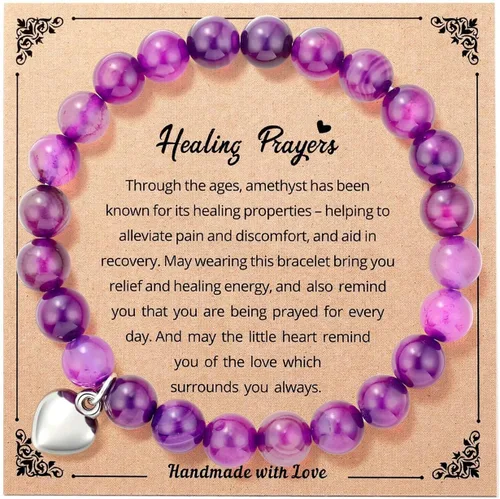 Ralukiia Regalo para mujeres después de la cirugía, pulsera de amatista con oraciones curativas, regalos inspiradores de animación para mujeres en