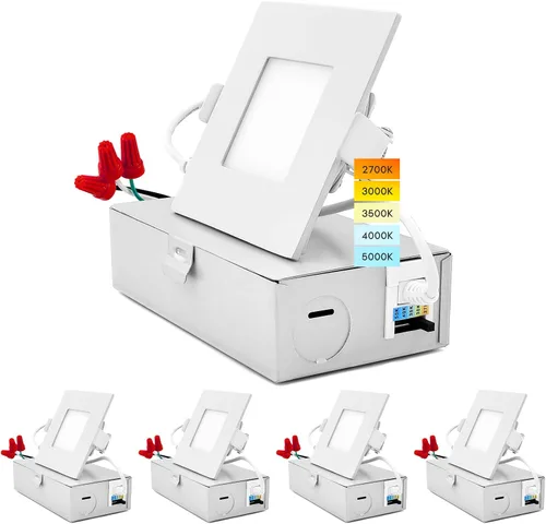 Miniatura 11 de LUXRITE Luz empotrable LED cuadrada ultrafina de 3 pulgadas con caja de conexiones, 8 W, CCT seleccionable por color 2700 K 3000 K 3500 K 4000