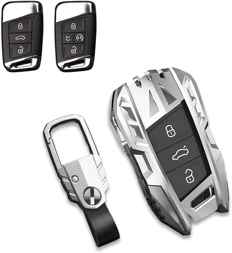 Miniatura 9 de Aleación de zinc Smart Car Key Fob Case Cover Holder para Volkswagen VW Passat Tiguan Atlas Golf Alltrack con llavero