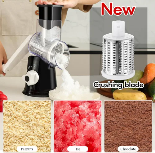 Miniatura 3 de Ourokhome rallador giratorio de queso con manivela manual, triturador de cocina con rebanador de mandolina de velocidad y raspador de hielo con Negro