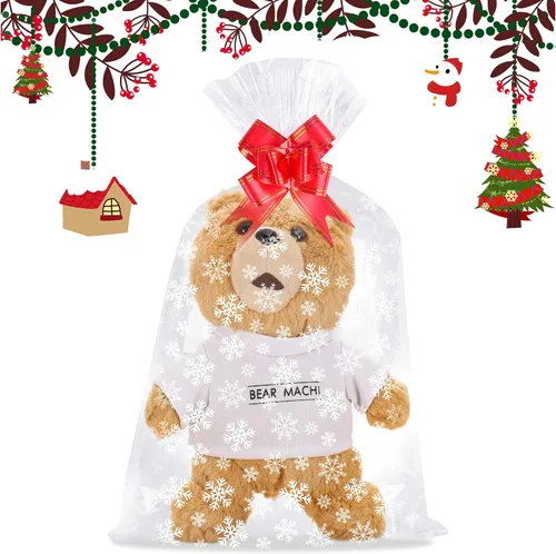 Miniatura 6 de Juego de 20 bolsas de cesta de copo de nieve de Navidad, 10 bolsas grandes de celofán de Navidad de 24 x 36 pulgadas y 10 lazos para canasta