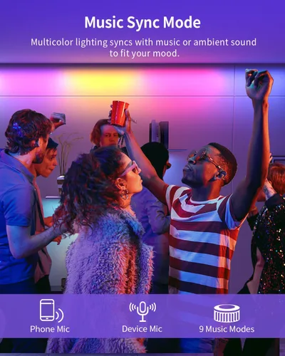 Miniatura 6 de Tira de luces LED RGB+IC, luz LED Bluetooth inteligente para dormitorio, tiras LED que cambian de color con 44 modos de escena (6.6 pies)