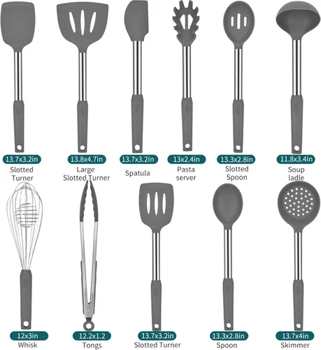 Miniatura 2 de Juego de utensilios de cocina de silicona con mango de acero inoxidable, juego de espátulas, juego de utensilios de cocina, herramientas y gadgets