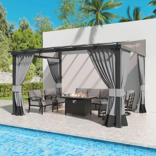 Miniatura 25 de Kullavik Gazebo de parrilla de techo rígido de 8 x 5 pies, gazebo para barbacoa al aire libre con techo de acero galvanizado y gancho de techo