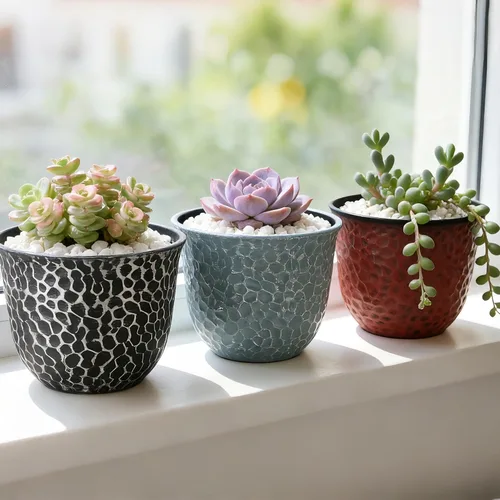Miniatura 2 de Worth Juego de 6 macetas redondas de plástico para jardín de 8 pulgadas para plantas de interior, macetas de resina para exteriores, coloridas