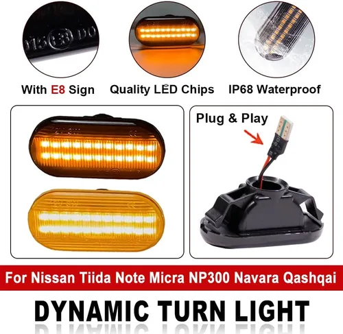 Miniatura 5 de 2 unids dinámicas LED luces de marcador lateral 12 V fluye luz de señal de giro montaje para Nissan Qashqai J10 Micra C Frontier D40 Navara Versa