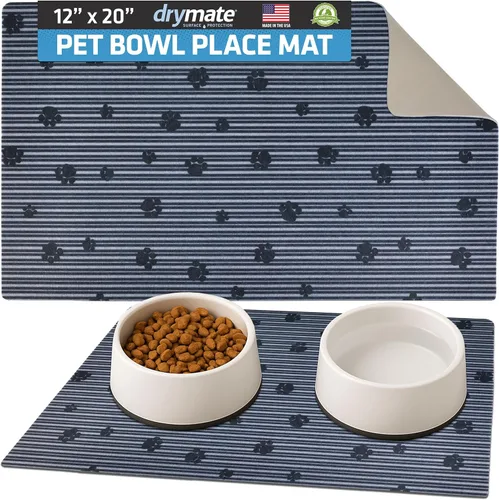 Miniatura 25 de Drymate Mantel individual con tazón para mascotas, tapete de alimentación para perros y gatos, tela absorbente, respaldo impermeable, Madera