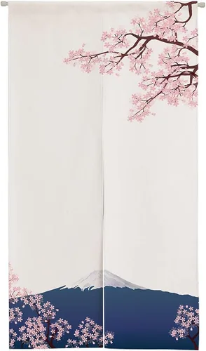 Miniatura 12 de Ofat Home Cortina Japonesa Noren para Entrada Tapiz, Artística La Obra Maestra Flor de Albaricoque Almendra Cocina Dormitorio Baño Divisor de Puerta