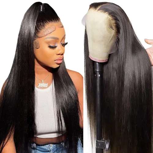 Miniatura 46 de Peluca de cabello humano estilo Bob, densidad del 220 %, pelucas de encaje frontal HD de 13 x 6 pulgadas, predepiladas, encaje transparente HD, sin