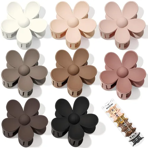 Miniatura 10 de Pinzas para el pelo de flores, 8 unidades, lindas pinzas para el cabello, pinzas para el cabello mate, pinzas de garra grande, sujeción fuerte
